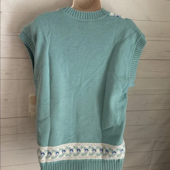 Vintage 70’s Pendleton Size Large Women's Teal V-Neck 100% Wool Sweater Vest - Picture 6 of 8
